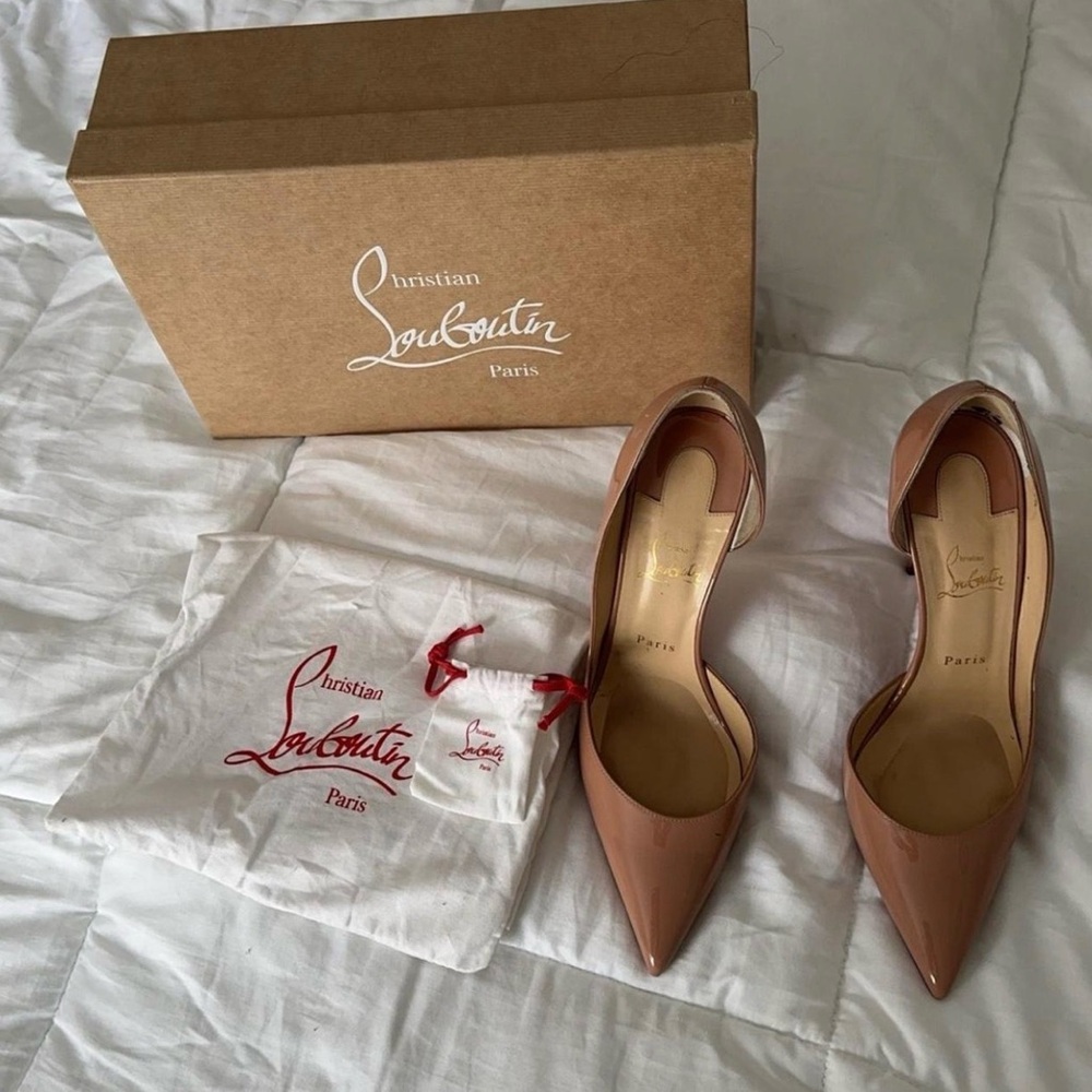 Christian Louboutin Nude Patent Pointed-Toe D'Orsay Pumps